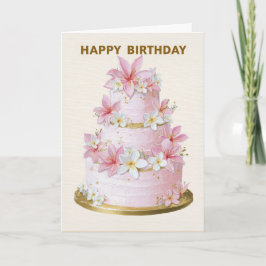 Tarjeta Elegant Pink and White Floral Cake Birthday Card