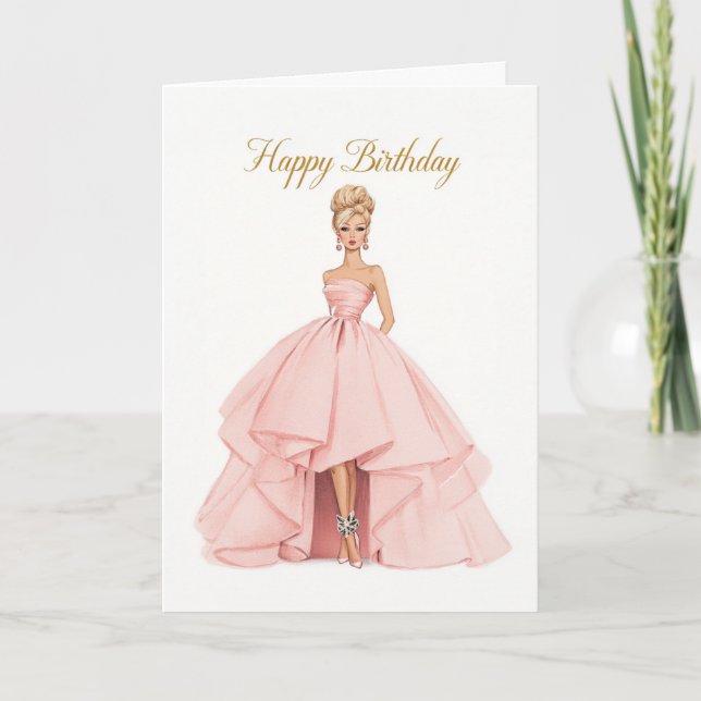Tarjeta Elegant Pink Ball Gown Birthday Card for Her (Anverso)
