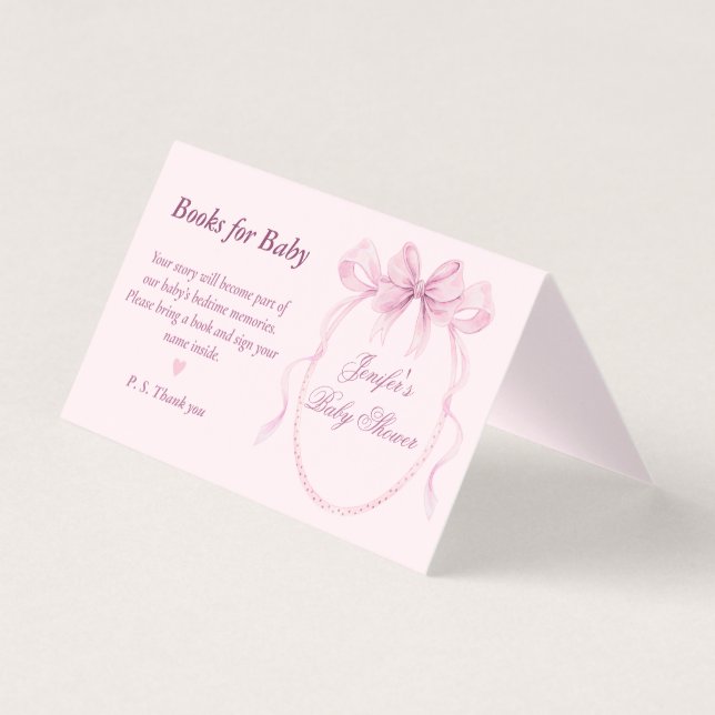 Tarjeta Elegant Pink Bow Theme Books for Baby Card (Anverso)