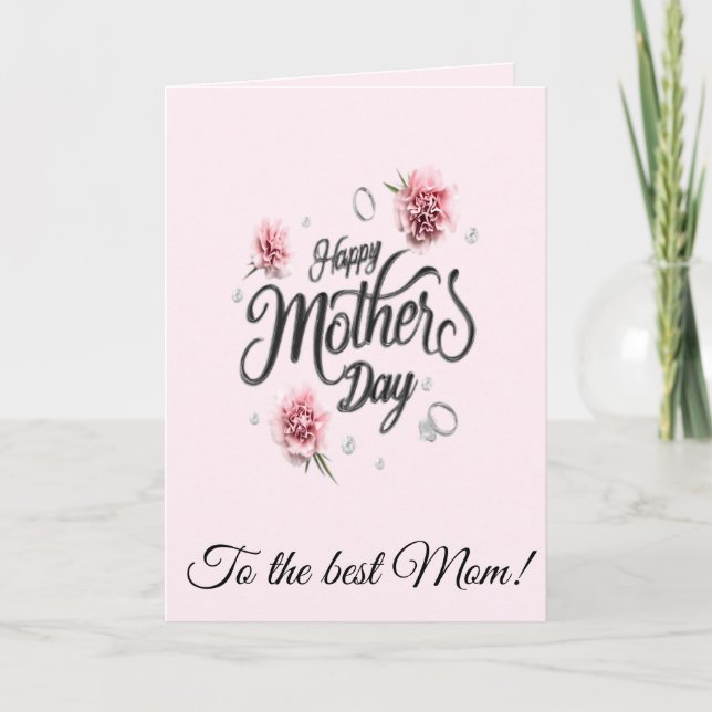 Tarjeta Elegant Pink Carnation 3D Script Mother's Day Card (Anverso)