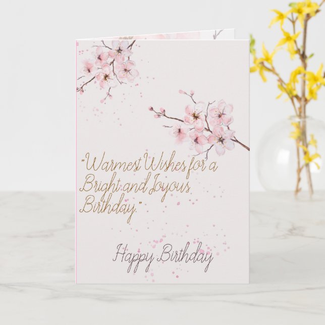 Tarjeta 	Elegant Pink Cherry Blossom Floral Happy Birthday (flor amarilla)