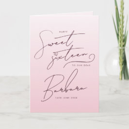 Tarjeta Elegant Pink Ombre Script Sweet Sixteen Birthday