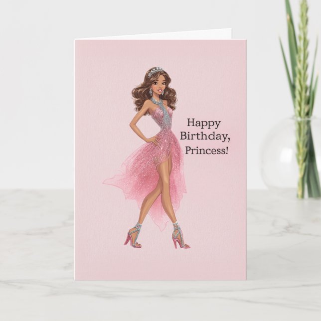 Tarjeta Elegant Pink Princess Glam Fashionista Birthday (Anverso)