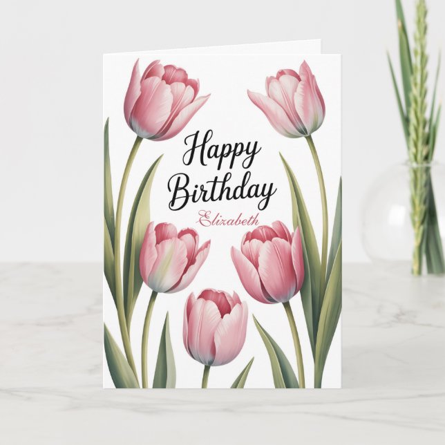 Tarjeta Elegant Pink Tulip Floral Birthday (Anverso)