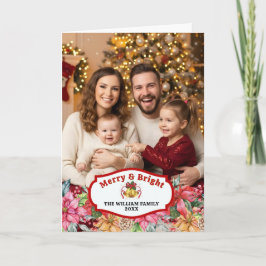 Tarjeta Elegant Poinsettia Floral Custom Photo Folded