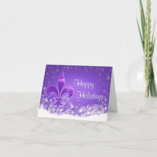 Tarjeta Elegant Purple Fleur-de-lis Snowflake Holiday Card