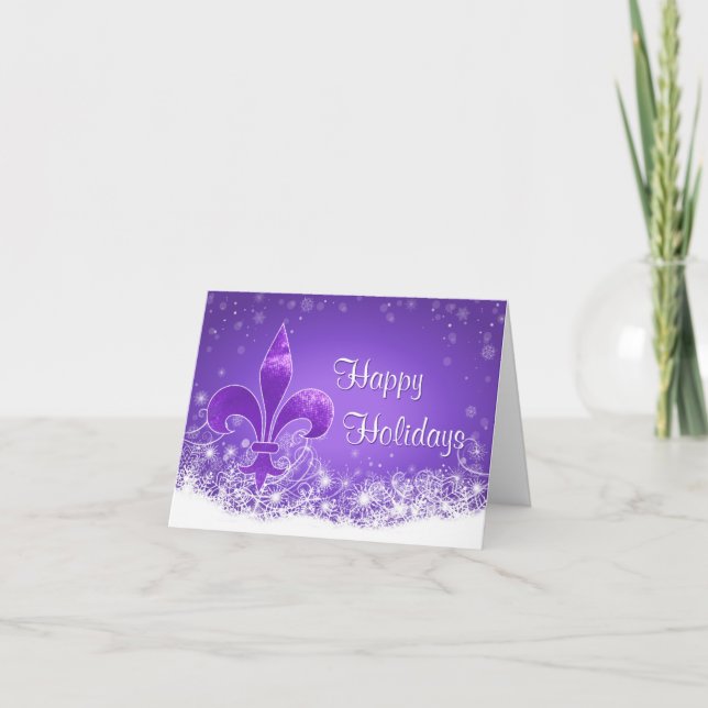 Tarjeta Elegant Purple Fleur-de-lis Snowflake Holiday Card (Anverso)