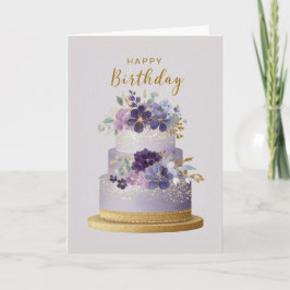 Tarjeta Elegant Purple & Gold Floral Birthday Cake