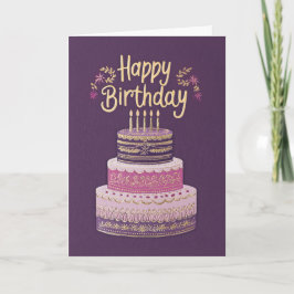 Tarjeta Elegant Purple, Pink & Gold Birthday Cake