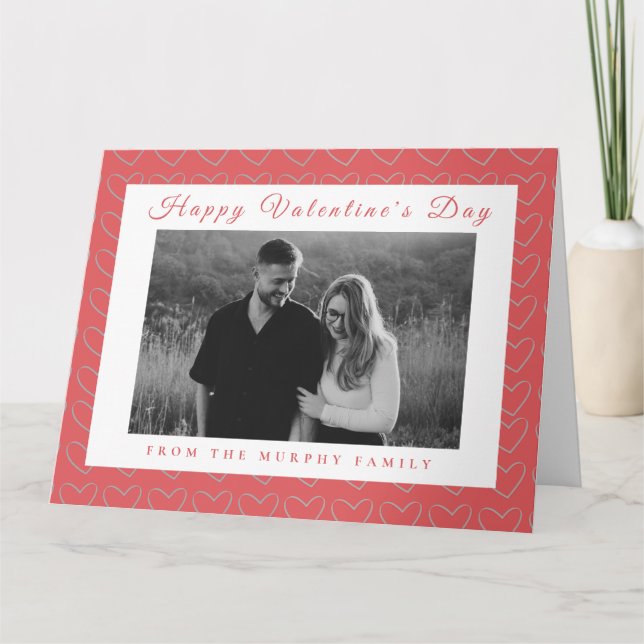 Tarjeta Elegant Red Hearts Happy Valentines Day 1 Photo  (Anverso)