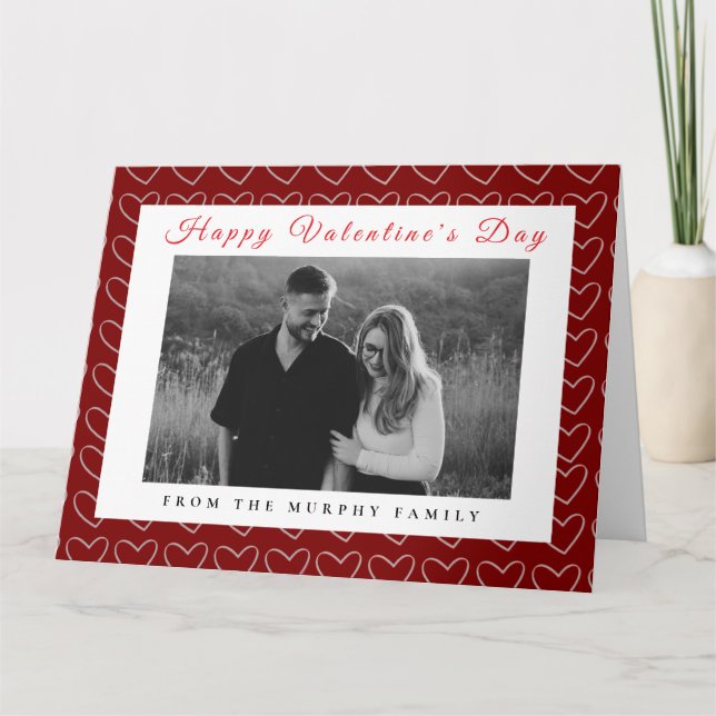 Tarjeta Elegant Red Hearts Happy Valentines Day 1 Photo  (Anverso)