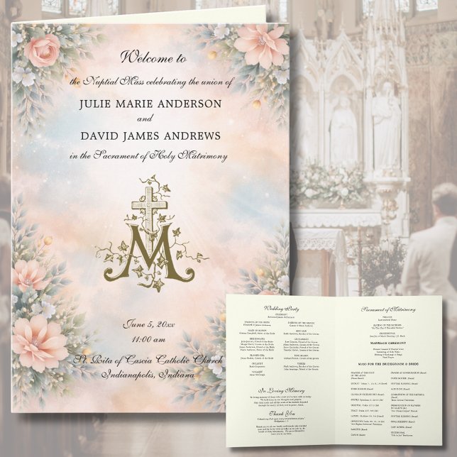 Tarjeta Elegant Religious Catholic Wedding Mass Program (Subido por el creador)