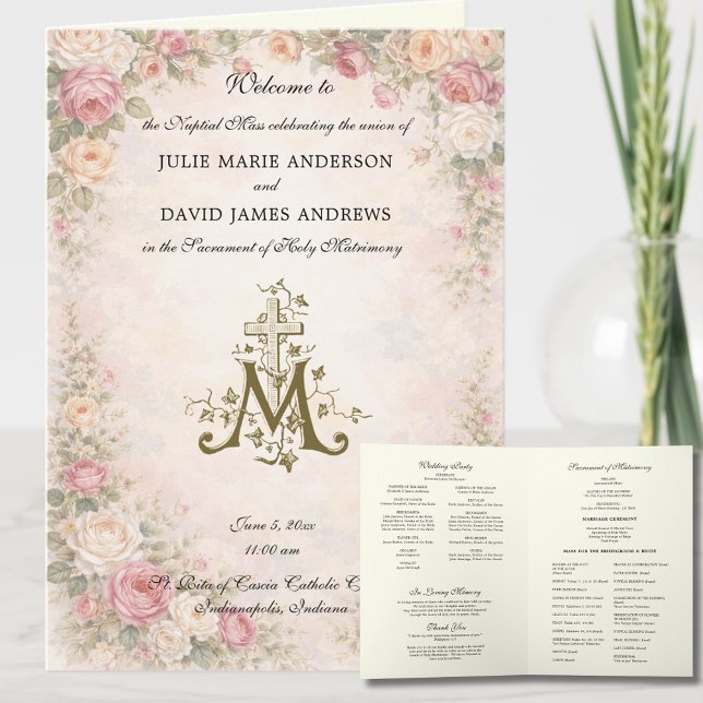 Tarjeta Elegant Religious Catholic Wedding Mass Program (Subido por el creador)