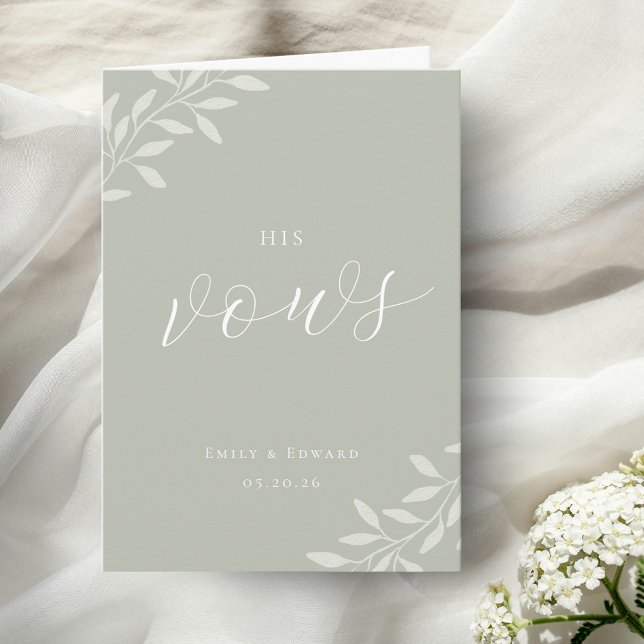 Tarjeta Elegant Sage Greenery Wedding Vow Books His Vows (Subido por el creador)