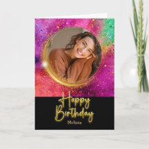 Elegant Script Colorful Glitter Photo Birthday