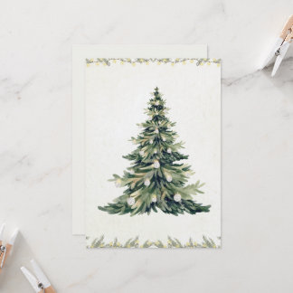 Tarjeta Elegant Script Non Photo Christmas Tree Watercolor