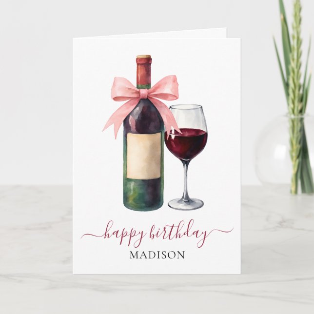 Tarjeta Elegant Script Wine Lovers Custom Birthday (Anverso)