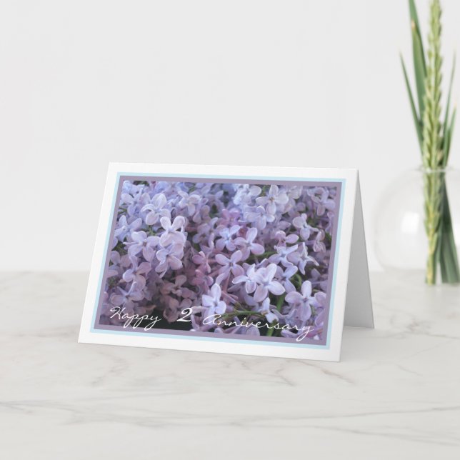 Tarjeta Elegant Second Wedding Anniversary w/ Purple Lilac (Anverso)