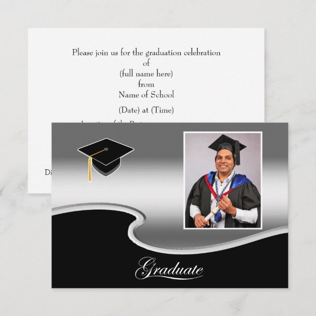 Tarjeta Elegant Silver and Black Grad Party enclosure (Anverso / Reverso)