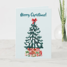 Tarjeta Elegant Snowy Christmas Tree Mint Green