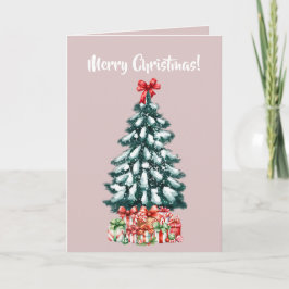 Tarjeta Elegant Snowy Christmas Tree Pink