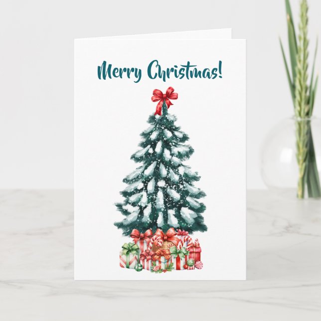 Tarjeta Elegant Snowy Christmas Tree White (Anverso)