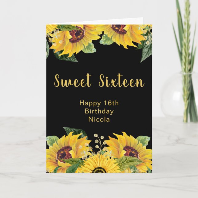 Tarjeta Elegant Sunflowers and Foliage Sweet Sixteen (Anverso)