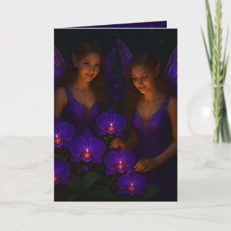 Tarjeta Elegant Thinking of You Purple Orchid Fairy