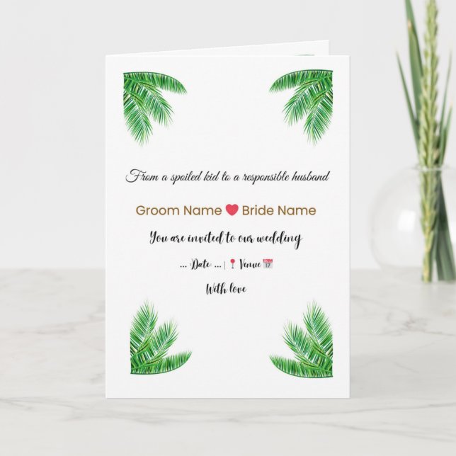Tarjeta Elegant Tropical Wedding Invitation  (Anverso)