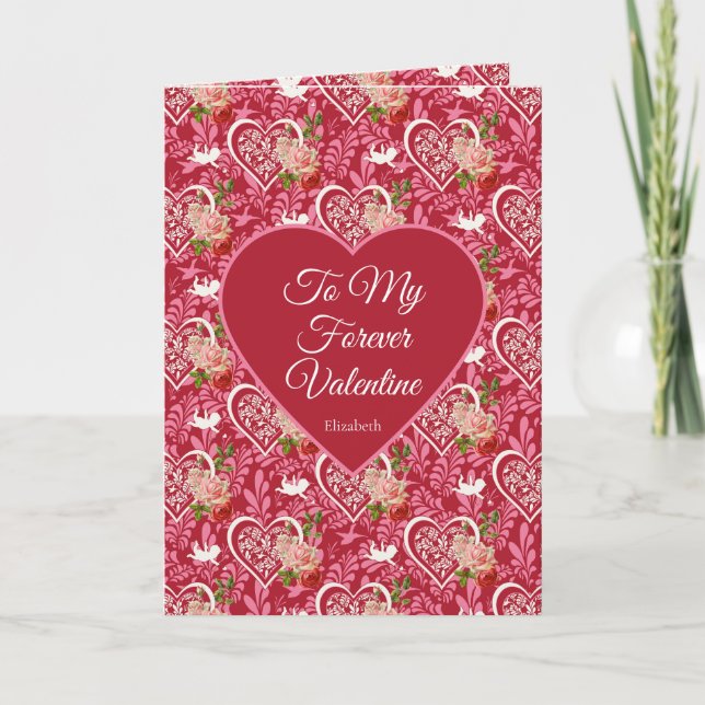 Tarjeta Elegant Vintage Cupid & Red Rose Valentine’s (Anverso)