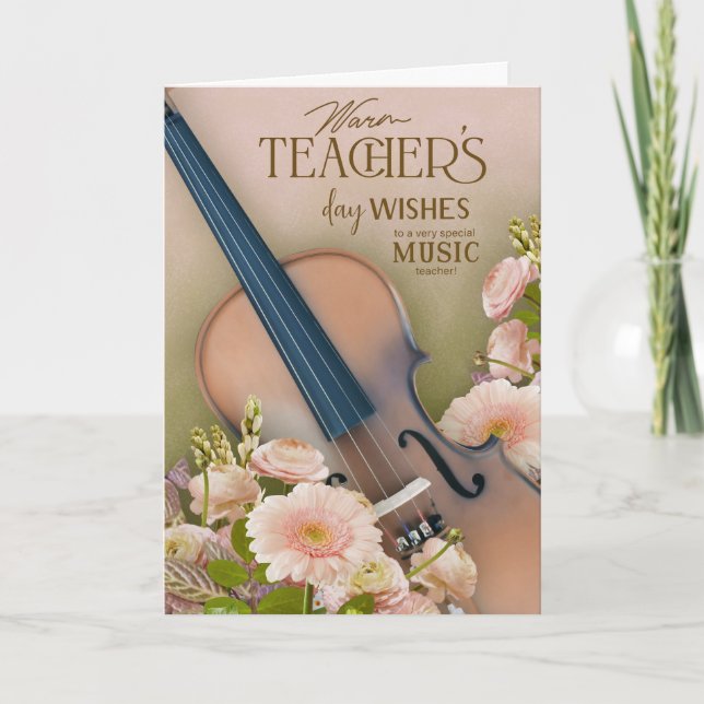 Tarjeta Elegant violin Teacher’s Day Floral (Anverso)