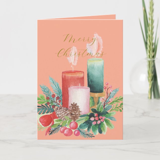 Tarjeta Elegant Watercolor Candlelight Christmas Card (Anverso)