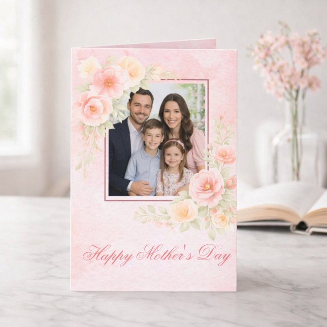 Tarjeta Elegant Watercolor Floral Photo Mother’s Day  (Subido por el creador)