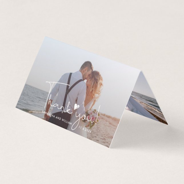 Tarjeta Elegant Wedding Day 2 Photos Thank You Card (Anverso)