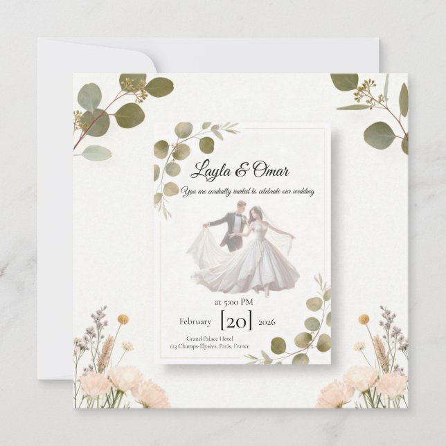 Tarjeta Elegant Wedding Invitation – Minimalist Romantic D (Anverso)