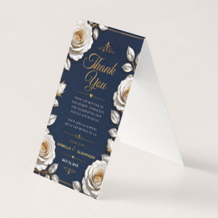 Tarjeta Elegant White and Gold Rose on Navy Blue 