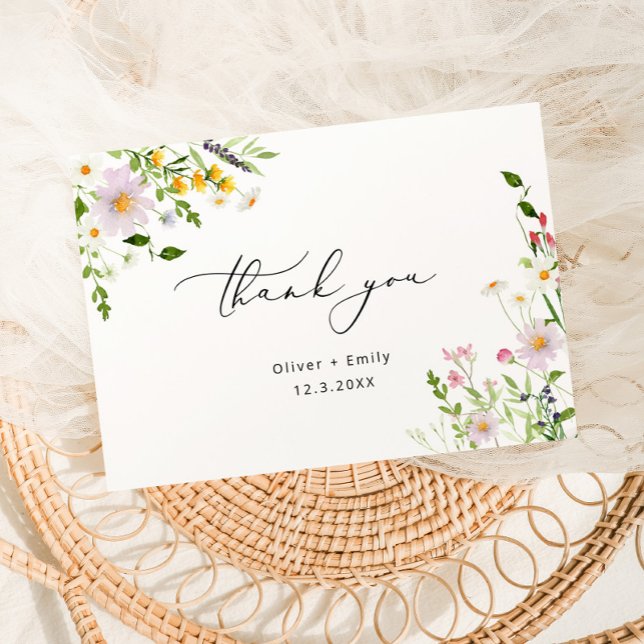 Tarjeta Elegant wildflowers minimalist Wedding Thank you (Subido por el creador)