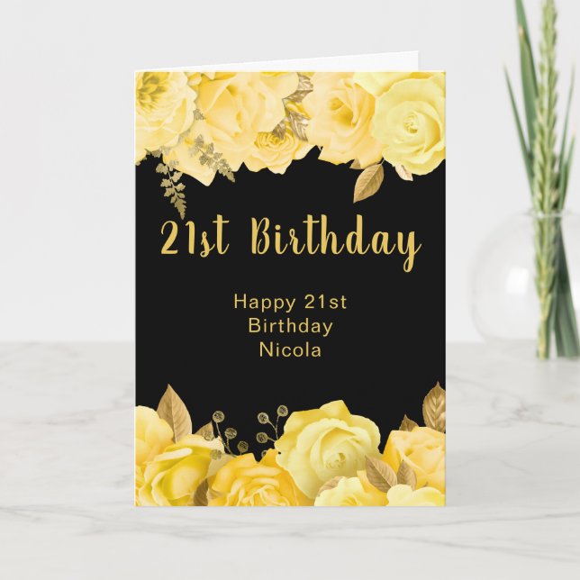 Tarjeta Elegant Yellow and Gold Flowers Birthday Party (Anverso)