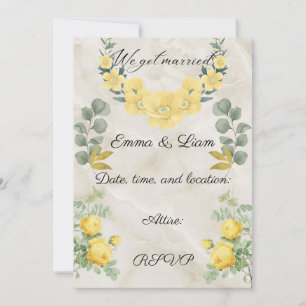 Tarjeta Elegant Yellow Floral and Marble Wedding Invitatio