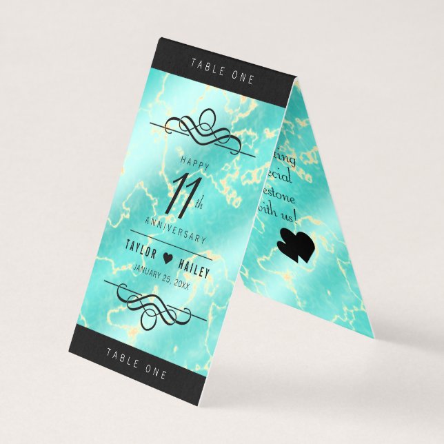 Tarjeta Elegante 11º Aniversario Boda Turquesa (Anverso)