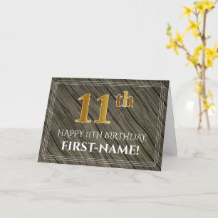 Tarjeta Elegante 11º cumpleaños: Madera falsa, aspecto de 