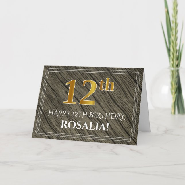 Tarjeta Elegante 12º cumpleaños: Madera falsa, aspecto de  (Anverso)