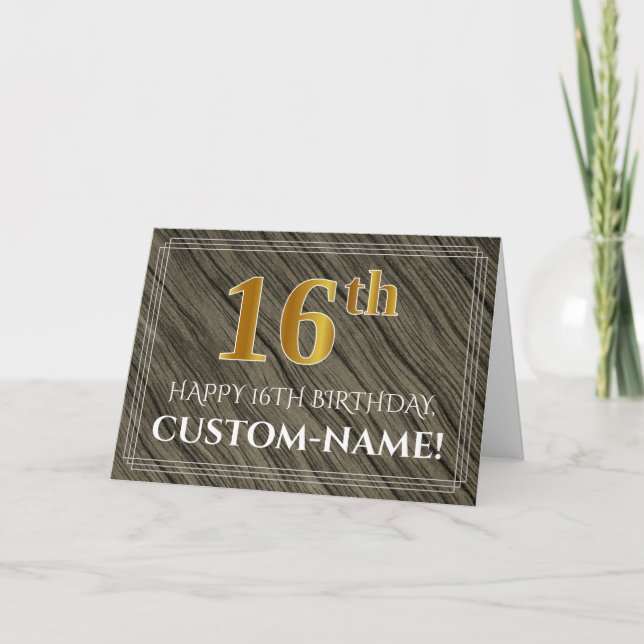Tarjeta Elegante 16º cumpleaños: Madera falsa, aspecto de  (Anverso)