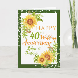 Tarjeta Elegante 40° Aniversario Boda Floral Sunflower