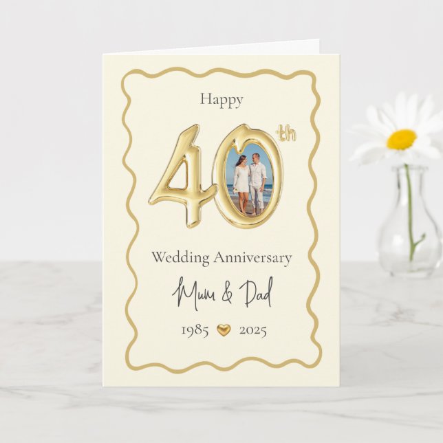 Tarjeta Elegante 40° Aniversario Boda - Mamá y papá (Planta pequeña)