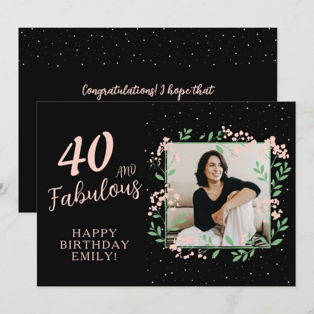 Tarjeta Elegante 40 y fabulosa flor 40 cumpleaños foto (Anverso / Reverso)
