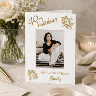 Tarjeta Elegante 40 y Fabuloso Foliaje Dorado Cumpleaños 4