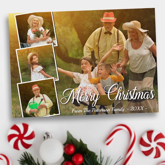 Tarjeta Elegante 4 fotos Feliz Navidad (Available in high quality print or digital download for quick text messaging, email or self print.)