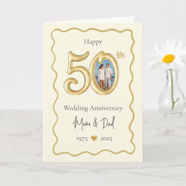 Tarjeta Elegante 50° Aniversario Boda - Mamá y papá (Planta pequeña)