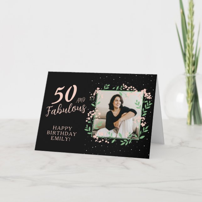 Tarjeta Elegante 50 y fabulosa flor 50 cumpleaños foto (Anverso)